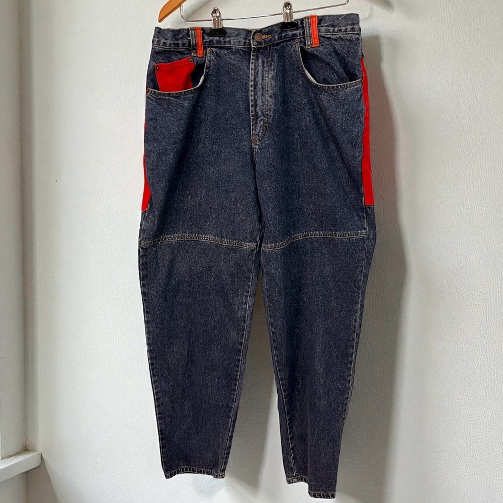 Vintage Jordache Men's Jeans in Two Tone Red and Blue Denim, 36x34